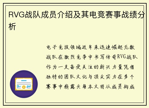 RVG战队成员介绍及其电竞赛事战绩分析
