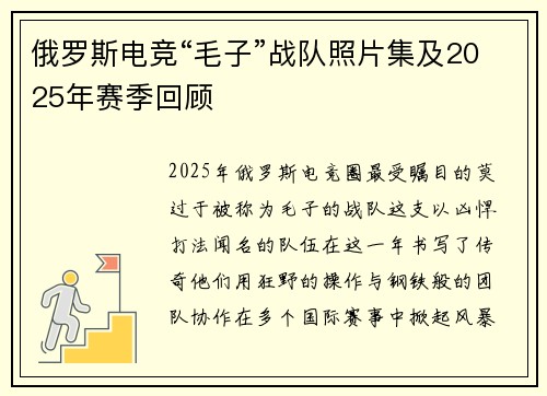 俄罗斯电竞“毛子”战队照片集及2025年赛季回顾